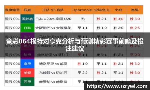 竞彩064根特对亨克分析与预测精彩赛事前瞻及投注建议